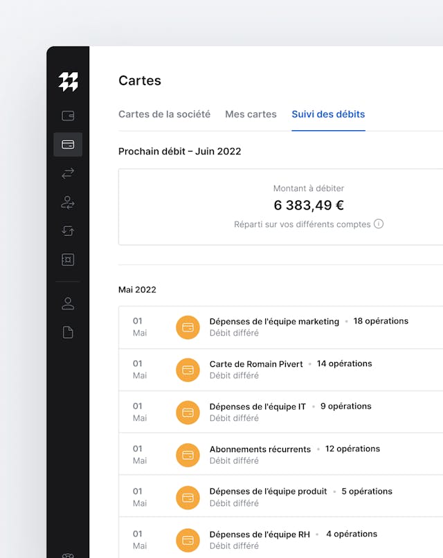 Image montrant l’interface qui permet de suivre les paiements à débit différé réalisés avec des cartes Memo Bank.